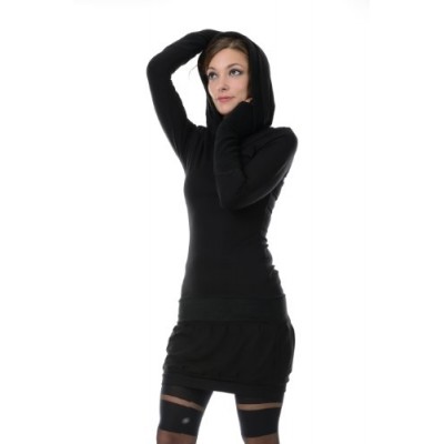 3 Elfen Hoodie dress winter black fleece gauntlets black S