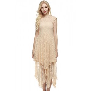 ACEVOG Women's Sexy Sleeveless Floral Lace Tiered Long Irregular Party Dress (S, Apricot)