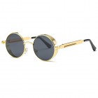 AEVOGUE Polarized Sunglasses Steampunk Round Lens Metal Frame Unisex Glasses AE0519 (Gold&Black, 49)