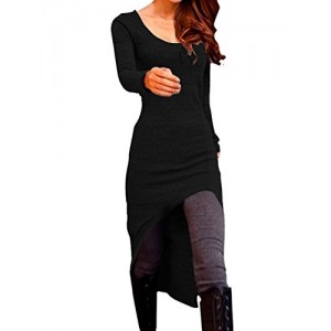 Allegra K Lady Long Sleeves Stretchy Scoop Neck High-Low Hem Tunic Shirt Black S Allegra K Lady Long Sleeves Stretchy Scoop Neck High-Low Hem Tunic Shirt Black S
