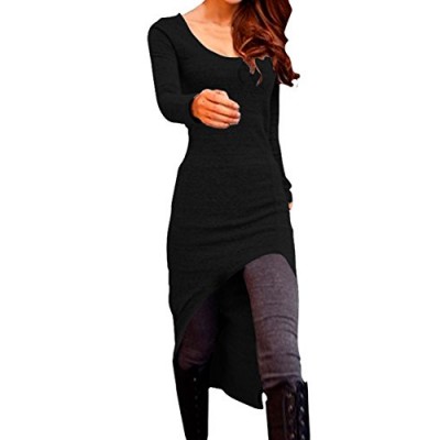 Allegra K Lady Long Sleeves Stretchy Scoop Neck High-Low Hem Tunic Shirt Black S