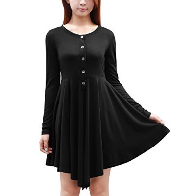 Allegra K Women Long Sleeve Button-Front Irregular Hem A Line Casual Shirt Dress X-Large / US 18 Black