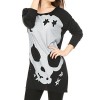 Allegra K Women Long Sleeve Skull T Shirts Loose Blouses Long Tunic Tops, Black, Large / US 14