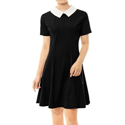 Allegra K Women's Peter Pan Collar Above Knee Fit and Flare Dress S Black