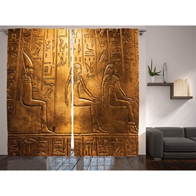 Ambesonne Egyptian Decor Collection, Egyptian Hieroglyphics Old Texts Logographic and Alphabetic Elements Design Print, Living Room Bedroom Curtain...