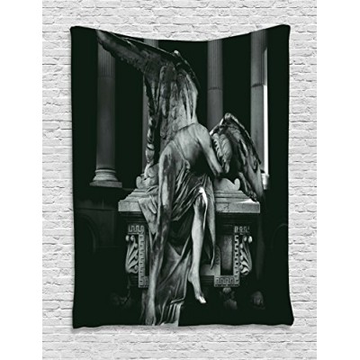 Ambesonne Sculptures Decor Collection, Angel Architecture Monuments Sadness Gothic Mysticism Themed Greek Artwork Print, Bedroom Living Room Dorm W...