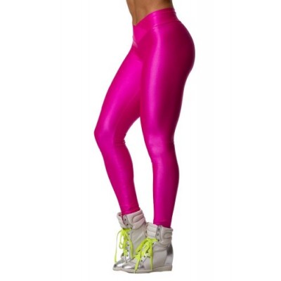 Fashion Neon High V Waist Stretch Skinny Shiny Spandex Leggings Pants Tights (S, Hot Pink)