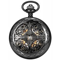 AMPM24 Steampunk Black Copper Case Skeleton Mechanical Pocket Watch Fob WPK167