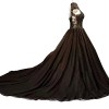 Angelstormy Women's High Neck Cap Sleeves Lace Chapel Train Gothic Wedding Dress Black US02