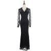 Anna-Kaci Womens Black Gothic Floral Lace Long Sleeve Maxi Evening Gown Dress, Black, Medium