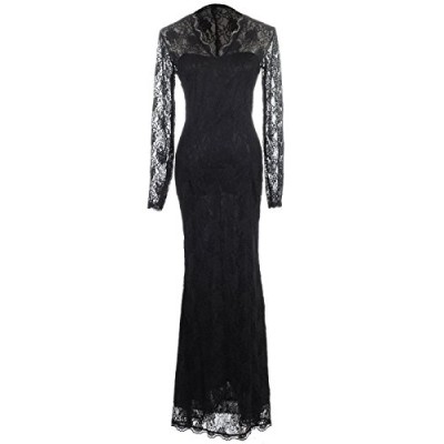 Anna-Kaci Womens Black Gothic Floral Lace Long Sleeve Maxi Evening Gown Dress, Black, Medium