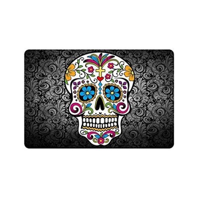 ANRY 23.6"(L) x 15.7"(W),3/17" Thickness, Sugar Skull and Flower Background Indoor/Outdoor Floor Mat Doormat