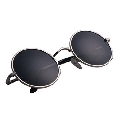 Aoron Vintage Round Sunglasses with Polarized Lenses for Retro Women and Men (Silver Frame, 46mm lens width)