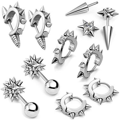 Aroncent 3/5 Pairs Stainless Steel Mens Womens Stud Earring Piercing Spike Rivet Cone Taper Ear Stud