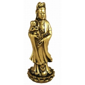 Hong Tze Collection-Small Golden Kwan Yin Hugging A Baby