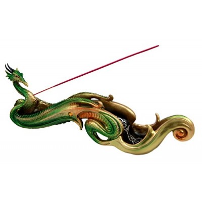 Atlantic Collectibles Chinese Jade Pagoda Green Shenyun Dragon Incense Holder Figurine 13" Long