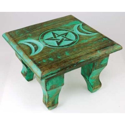 AzureGreen RAT646S 6 in. Antiqued Triple Moon Altar Table by AzureGreen