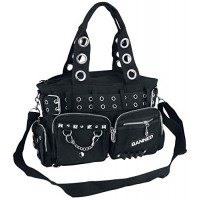 Banned Apparel Handcuff Black Canvas Silver Studded Vegan Gothic Handbag