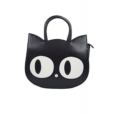 Banned Apparel Kawaii Gothic Lolita Big Eyed Big Eye Cat Black Cat Face Handbag