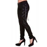Banned Gothic Rockabilly Steampunk Black Side Corset Skinny Jeans Pants (S)