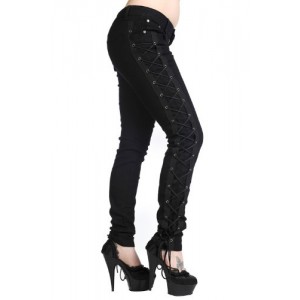 Banned Gothic Rockabilly Steampunk Cyber Black Side Corset Skinny Jeans Pants (30 - M)