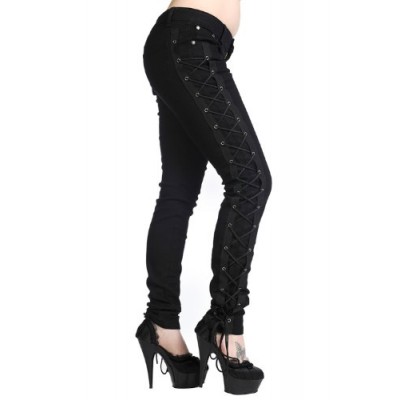 Banned Gothic Rockabilly Steampunk Cyber Black Side Corset Skinny Jeans Pants (30 - M)