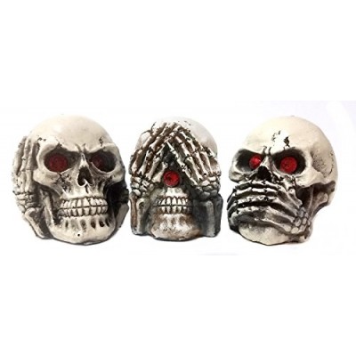 Bellaa 24160 The Hear-no, See-no, Speak-no Evil Skull Statue Sculpture Figure Skeleton