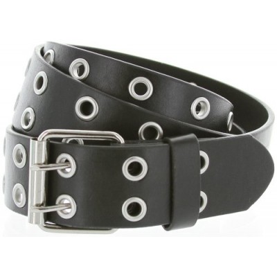 Solid Rich Fashion Color Double Grommet Genuine Leather Casual Jean Belt 35mm (XL(40"-42"), Black)