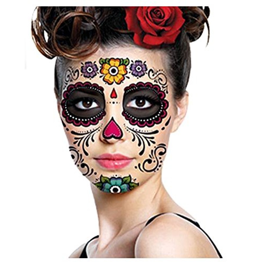 Sugar Skull Full Face Temporary Tattoo