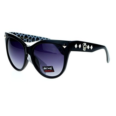 Black Society Skull Stud Womens Oversize Horn Rim Cat Eye Sunglasses Reptile Print