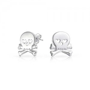 Goth Punk Rock Skull Crossbones Stud earrings 925 Sterling Silver 95mm