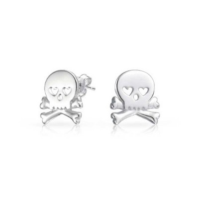 Goth Punk Rock Skull Crossbones Stud earrings 925 Sterling Silver 95mm