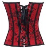 Camellias Brocade Pattern Lace Through Top Floral Overbust Corset Waist Cincher Bustier,SZ1913-Red-M