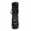 Carol Shoes Fashion Women's Lace-up Buckle Combat Platform Chunky High Heel Mid-calf Boots (10, Black)