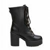 Carol Shoes Fashion Women's Lace-up Buckle Combat Platform Chunky High Heel Mid-calf Boots (10, Black)