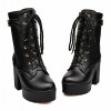 Carol Shoes Fashion Women's Lace-up Buckle Combat Platform Chunky High Heel Mid-calf Boots (10, Black)