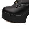 Carol Shoes Fashion Women's Lace-up Buckle Combat Platform Chunky High Heel Mid-calf Boots (10, Black)