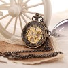 Carrie Hughes Vintage Steampunk Open face Skeleton Mechanical Pocket watch with Chain for Men Woman (Bronze)