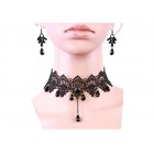 Charm.L Grace Black Lace Gothic Lolita Pendant Choker Necklace Earrings Set