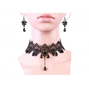 Charm.L Grace Black Lace Gothic Lolita Pendant Choker Necklace Earrings Set