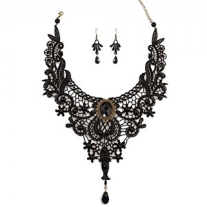 Charm.L Grace Black Lace Gothic Lolita Pendant Choker Necklace Wedding Halloween Accessories