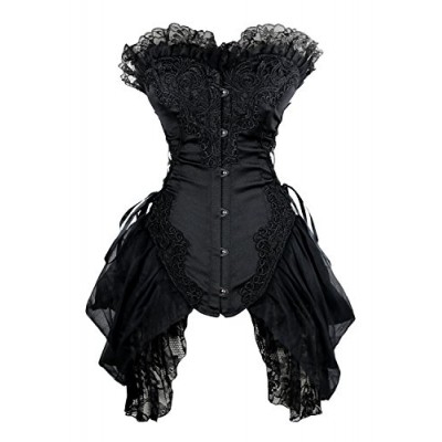Charmian Women's Sexy Strapless Floral Embroidery Mesh Princess Gothic Vintage Bustier Corset with Lace Skirt Black XXX-Large