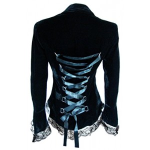 Velvet Passion - Black Victorian Gothic Vintage Style High-Low Lace Corset Jacket (LG)