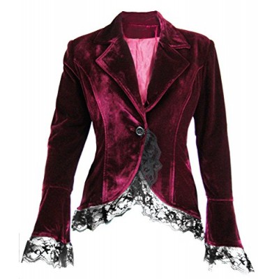 Velvet Passion - Red Burgundy Maroon Victorian Gothic Vintage Style High-Low Lace Corset Jacket (SM)