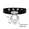 Daesar Womens Choker Necklace Gothic Double O Ring Leather Collar Black Silver Neckalce 39.5x3.7CM