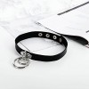 Daesar Womens Choker Necklace Gothic Double O Ring Leather Collar Black Silver Neckalce 39.5x3.7CM