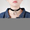 Daesar Womens Choker Necklace Gothic Double O Ring Leather Collar Black Silver Neckalce 39.5x3.7CM