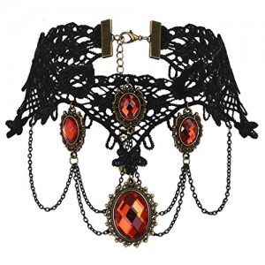 Daesar Womens Stainless Steel Choker Necklace Punk Gothic Lace Black Red Choker Necklaces, 34.4+8.4CM Daesar Womens Stainless Steel Choker Necklace Punk Gothic Lace Black Red Choker Necklaces, 34.4+8.4CM
