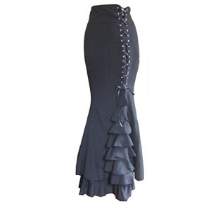 Black Size 14 Gothic Vintage Ruffle Corset Fishtail Skirt LARP Victorian Black Size 14 Gothic Vintage Ruffle Corset Fishtail Skirt LARP Victorian