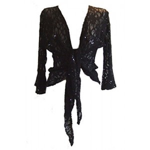Black Sparkly Sequin Lace Front Tie Evening Bolero Shrug. Size 20/22 Black Sparkly Sequin Lace Front Tie Evening Bolero Shrug. Size 20/22